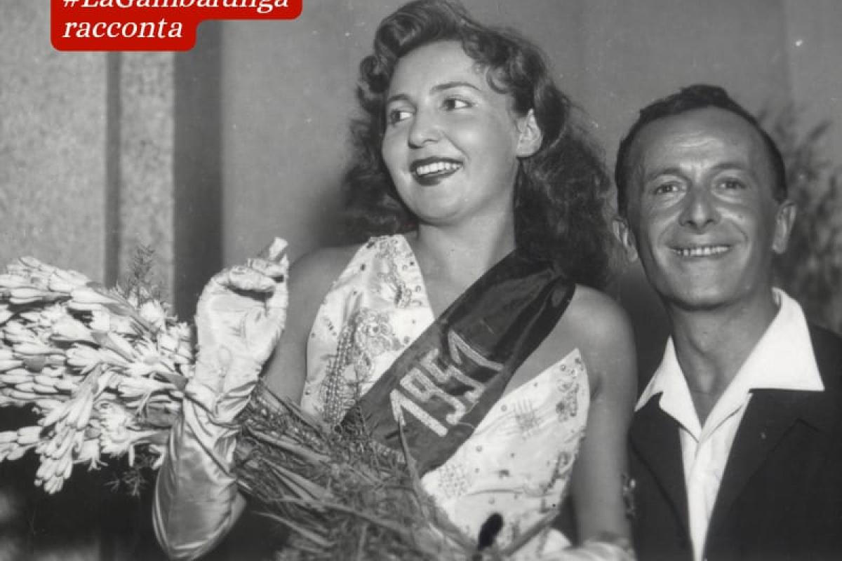 Rimini, 9 settembre 1950. Miss Austria Hanni Schall è eletta Miss Europa 1951. Con lei Emilio Schuberth, "il sarto delle dive" (©Biblioteca Gambalunga, Foto Ambrosiano Film)