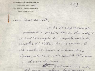 Lettera autografa di Tullio De Mauro, 20 settembre 1974