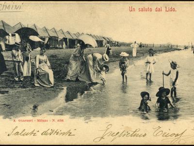 Rimini, bagnanti in spiaggia, 1901