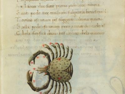 Basinio da Parma, Astronomica, 1455-1465 ca., manoscritto membranaceo, miniatore vicino al “Maestro del De Civitate Dei di Cesena”. Proprietà: Collezioni d’arte Crédit Agricole Italia.
