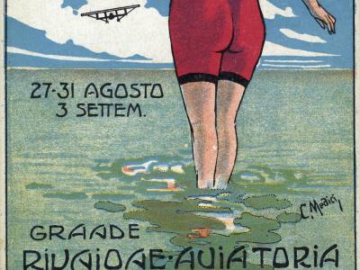 1911. Cartolina illustrata di C. Medici per il Raduno Aereo di Rimini (Archivio Freddi)