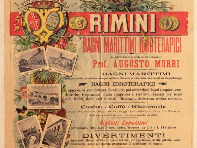 1896. Rimini, Bagni marittimi e idroterapici, manifesto cromolitografico per l’estate 1896 (sezione Si comincia!) Gabinetto delle Stampe (GDS_7492)